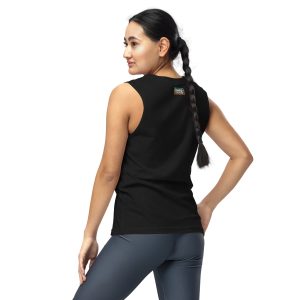 a woman posing in a hero in training sleeveless tee