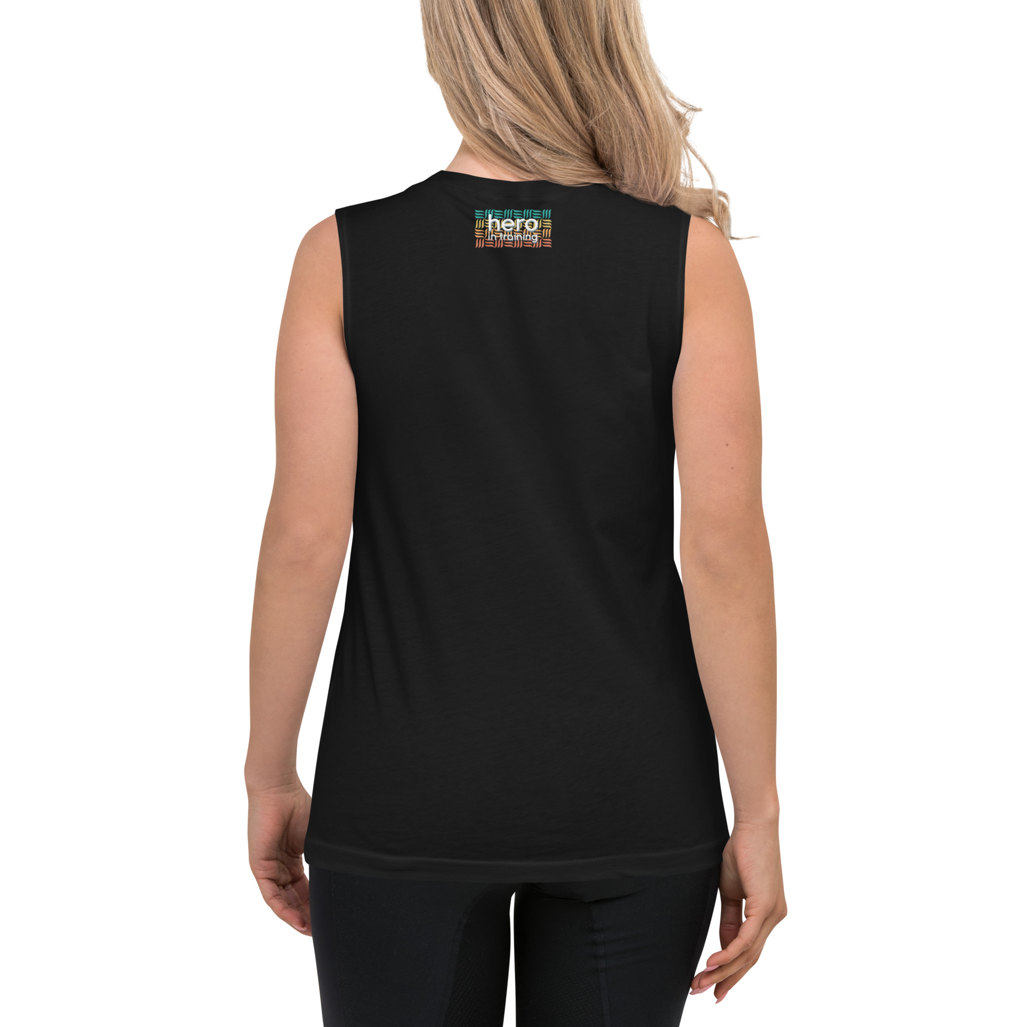 a woman standing in a Hero in training sleeveless tee