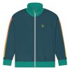 a flat hero in training zip up active jacket in dark blue and teal green colors